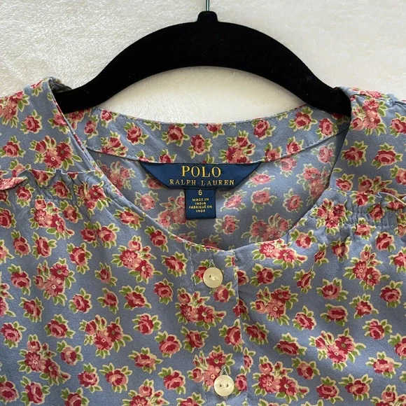 Girls Dress - Polo Ralph Lauren Kids Child Blue Floral Ruffle Flowers Size 6 - Picture 3 of 4